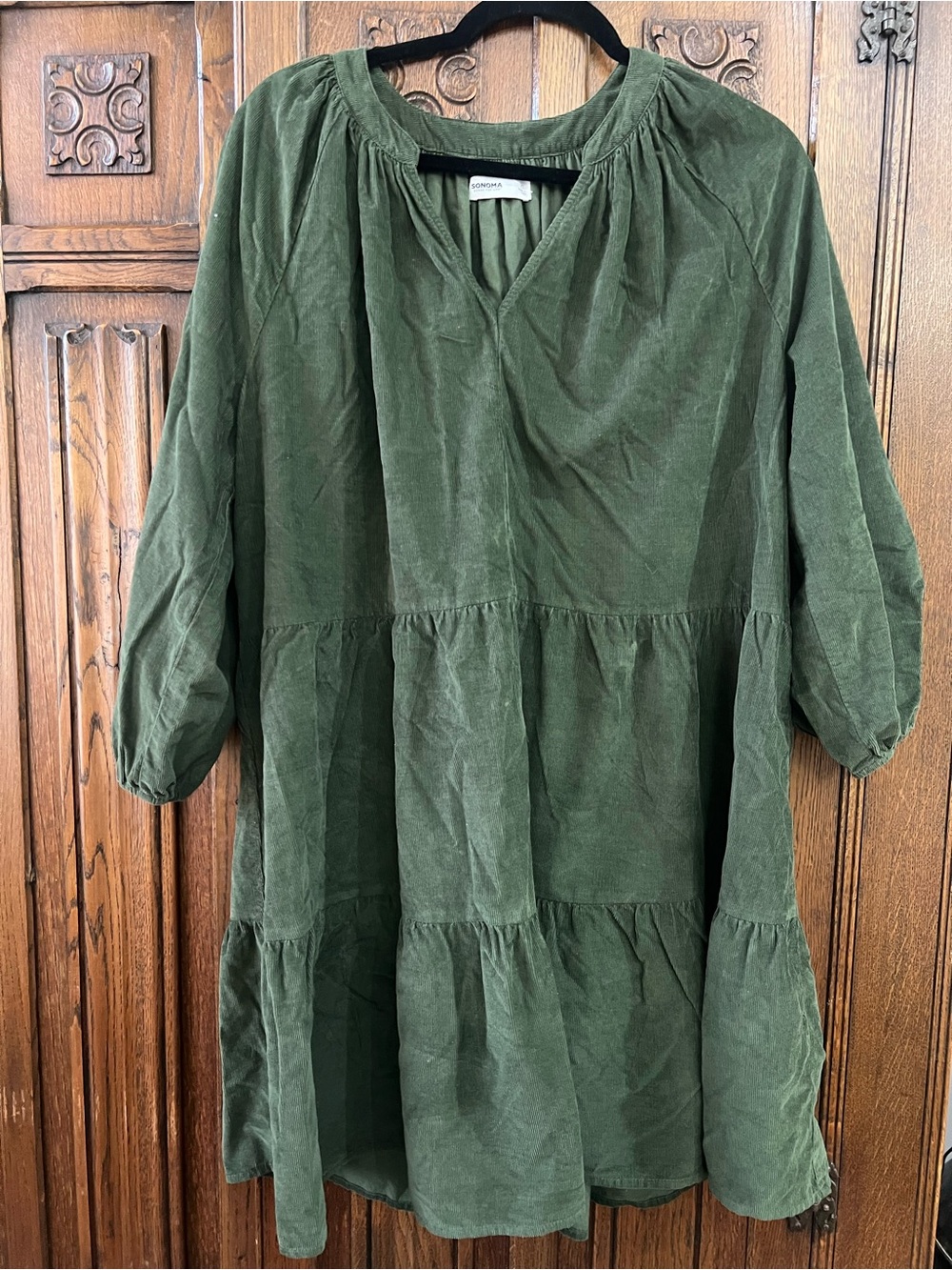 Sonoma Olive Green Corduroy Tiered Boho Dress Size XL